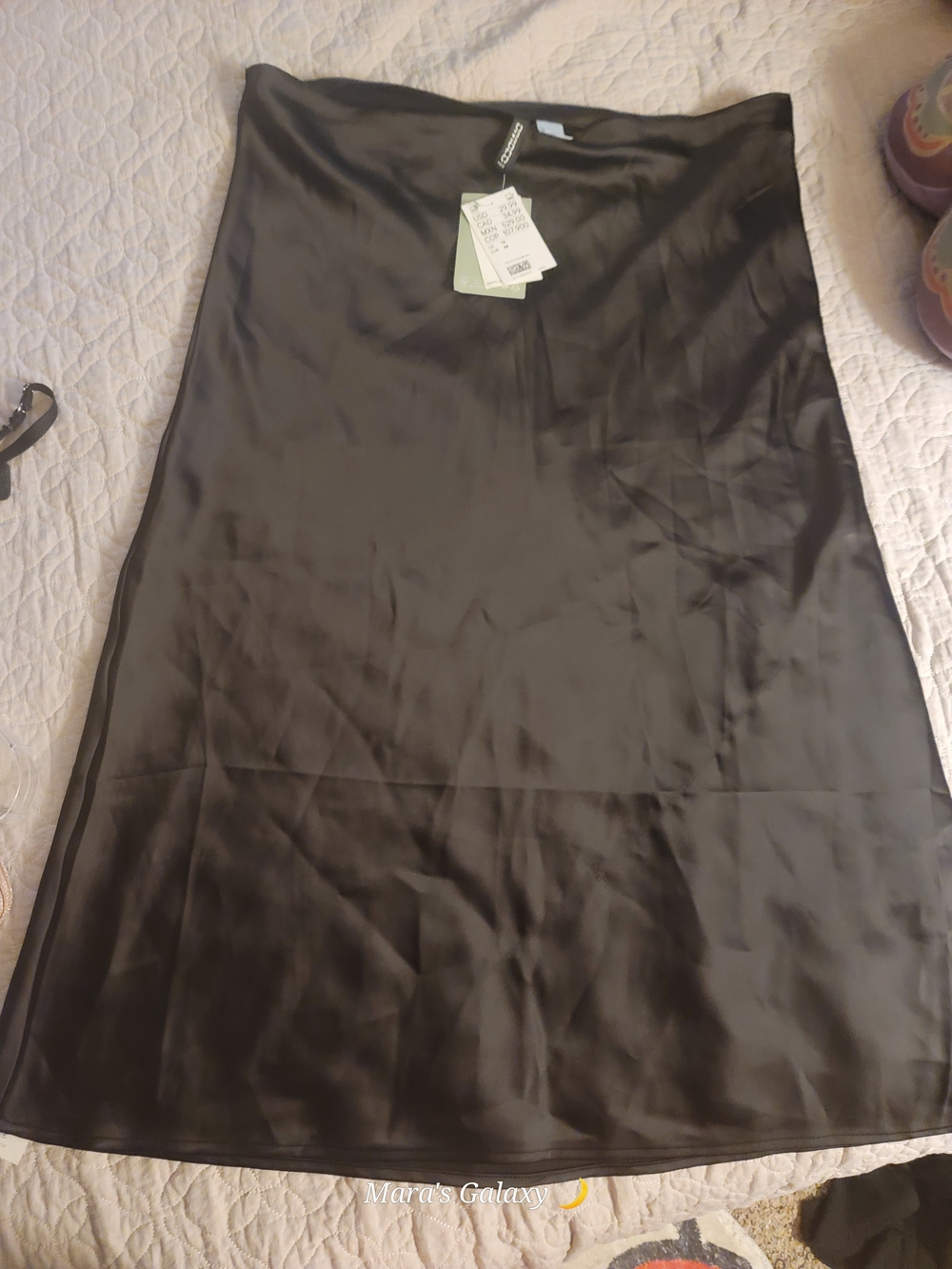 H&M Black Satin Midi Skirt